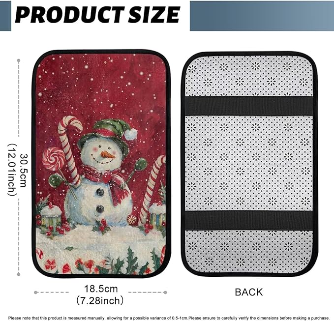 Bulopur Christmas Cute Snowman Car Center Console Cover Protector Arm Rest Car Flannel Comfortable Auto Armrest Console Accessories Universal Fit Most Cars Women Men