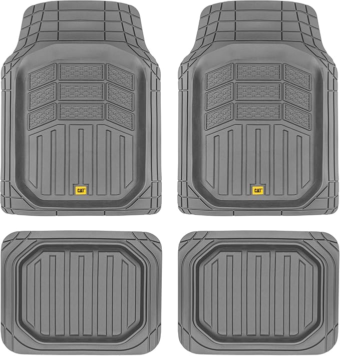Cat® CAMT-9014 (4-Piece) Heavy Duty Deep Dish Rubber Floor Mats, Trim to Fit for Car Truck SUV & Van, All Weather Total Protection Durable Liners
