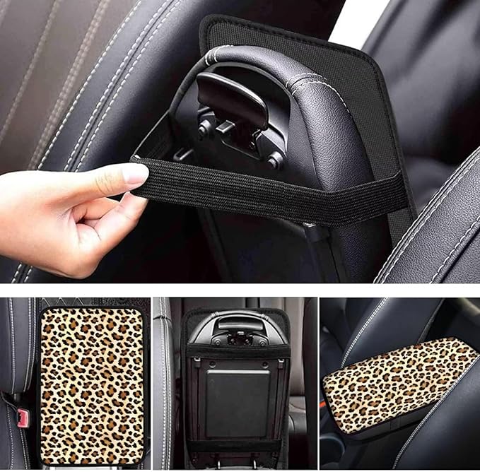 Horeset Leopard Print Auto Center Console Arm Rest Pad Universal Fit Car Armrest Cover Cushion Fit Most Vehicle