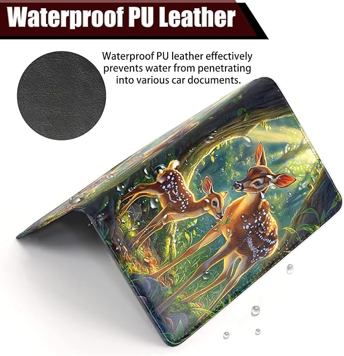 Yuxcfhjfe Car Document Holder with Magnetic Shut, Car Registration and Insurance Card Holder, Vehicle Glove Box Organizer Documents, Driver License, Auto Paperwork Organizer Wallet, Cute Deer Pattern