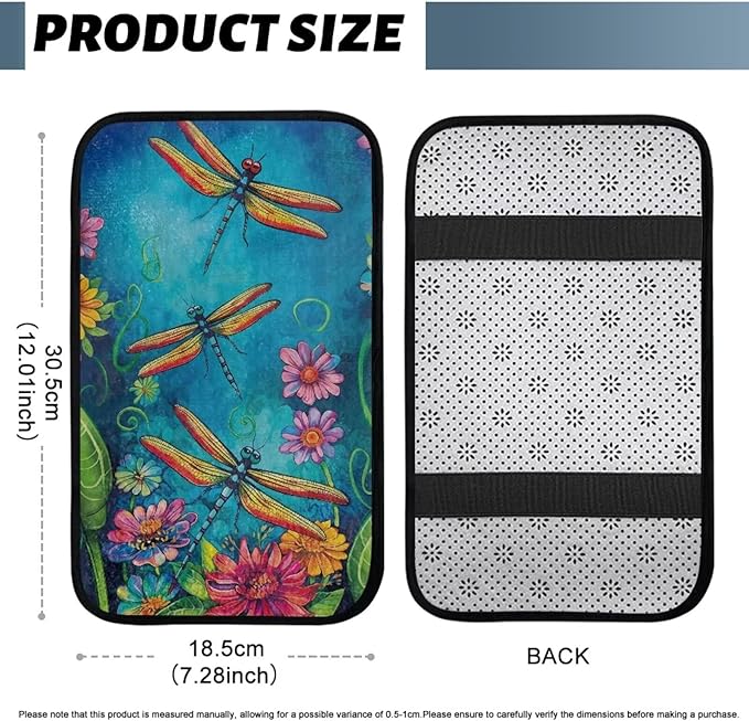 Bulopur Dragonfly Armrest Cover Car Easy to Install Car Center Console Cushion Pad Flannel Auto Armrest Console Car Accessories Comfortable Universal Fit Most Cars Women Men