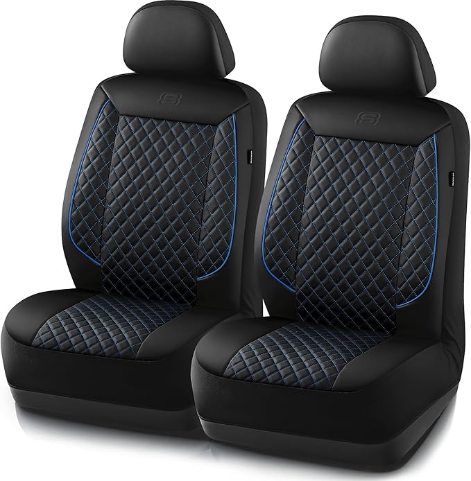 Skechers Car Seat Covers,Piping Luxury Faux Seat Covers,Waterproof Anti Slip Car Seat Protector Front Seats,Car Accessories Airbag Universal Fit for Most Cars,Vans,Trucks,SUV,Blue