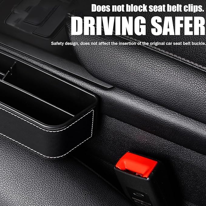 Leather Multifunctional Car Seat Organizer, Cars Seat-Gap Filler with Cup Holder, Multipurpose Backseat Car Seats Organizer Front Seats, Auto Storage Bag for Cars Console Side (Black,Left Seat)