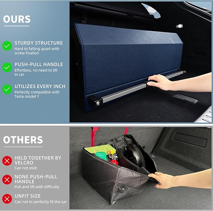 CarCrate SUV Trunk Organizer Storage, Leather Collapsible Trunk Storage Organizer with Magnetic Lid & Sturdy Handle, Waterproof Cargo Organizer for SUV Sedan Van (Blue 27.5''*11.4 ''* 12.2'')