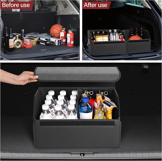 JEYODA Suede Leather Trunk Organizer, Large Capacity Soft Car Organizers and Storage,foldable,with lip, for Car SUV/Jeep/Sedan/Home/Camping (Grey,Big)