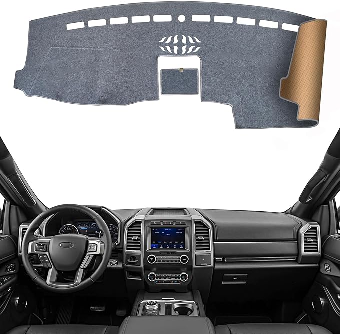 KEYOOG Dashboard Cover Dash Mat Fit for 2020-2015 Fo-rd F-150,2020-2018 Expedition (for W/Dash Center Speaker Models Only),Car Dash Board Mat Anti-Glare Carpet,Non-Slip Pad (Grey)