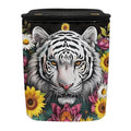 White Tiger Floral Car Trash Can, Hanging Zipper Design Garbage Bin for Backseat