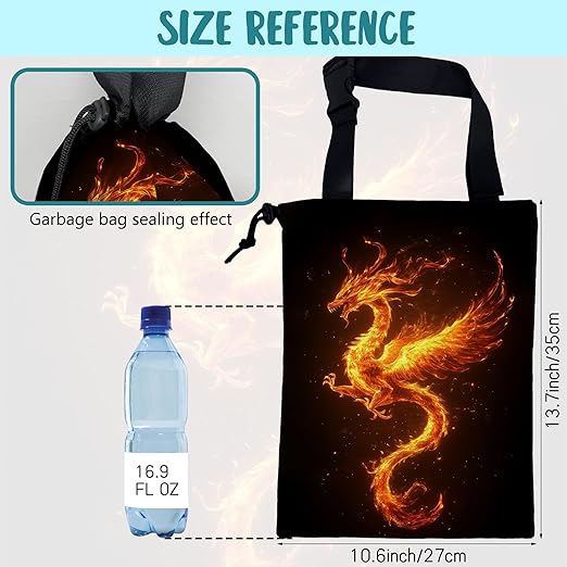 KXWQTRDD Car Trash Bag Dragon Fire Leak-Proof Car Garbage Bag with Drawstring Foldable Canvas Trash Bin with Adjustable Buckle for Car Accessories, Travelling, Camping