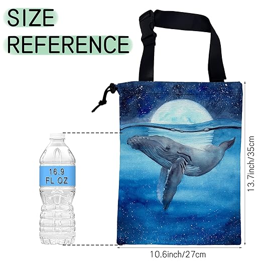 NHNXHWIA Watercolor Blue Whale Car Garbage Bag,Moon Starry Night Waterproof Small Car Trash Bag Hanging Back of Seat,Drawstring Hanging Car Trash Bag with Adjustable Buckle for Car Accessories
