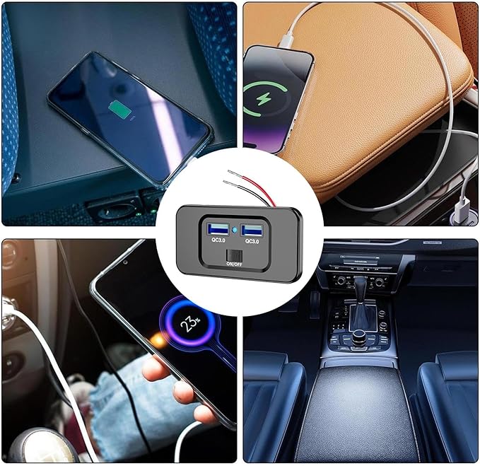 USB Socket for - 12 V USB Port, Phone Charger for | 72 W High Power USB Socket, QC 3.0 Fast Charging Ports, Multi-Port Car Socket Adapter for Motorcycle Trucks