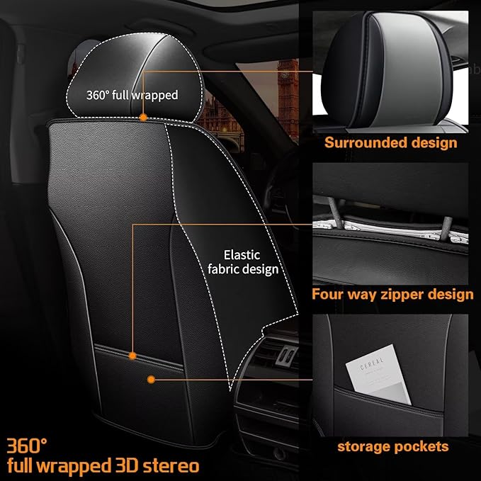 DISUTOGO Seat Covers Fit for Maxima 2011-2023 Front Seat Covers Faux Leather Car Seat Covers Breathable Waterproof Car Seat Protector (2 Seats, Black&Grey)
