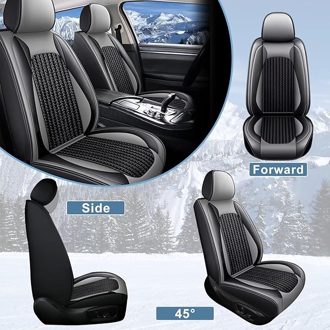 TTX LIGHTING Car Seat Covers fit for Cadillac STS 2013-2018 - Waterproof Leather & Breathable Ice Silk Automotive Seat Protectors Full Set (5 Seats, Black & Gray)