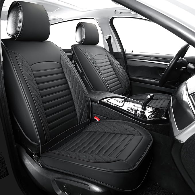 Vankerful Leather Seat Covers for Cars,Car Seat Covers Front Seats Only,Automotive Seat Covers for Trucks,SUV,Leatherette,Universal Fit,Vehicles Seats Cushions(Front Pair,Black)