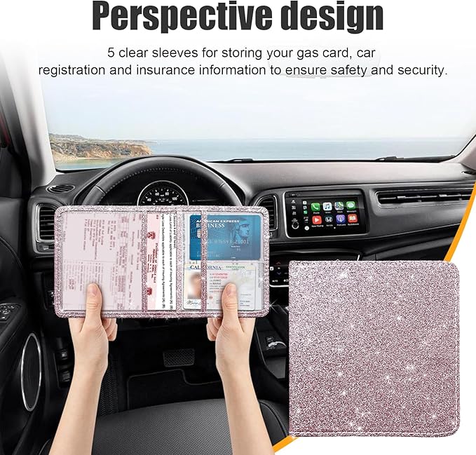 Kewucn Car Registration and Insurance Holder, Leather Auto Glove Box Organizer, Vehicle Compartment Accessories Case for Cards, Driver License & Essential Documents