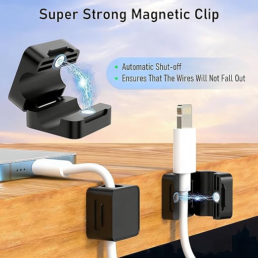 ELZO 12Pack Magnetic Cable Clips,Cord Organizer Holder for Cable Management,Strong Adhesive Charger Wire Organizer Keeper Magnetic Easy Open for Home,Office,Car,Desk,Nightstand-Black
