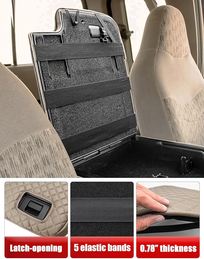 KBH Center Console Armrest Cover for Ford F250 F350 F450 Super Duty 1999-2001 Jump Seat, Arm Rest Cushion Pad Protector, Anti-Scratch, Beige