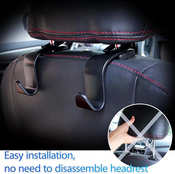 Car Seat Headrest Hook, Organizer Universal for Handbag/Purse/Gym Bag/Hat/Baby Gear/Groceries Car Accessories, Car Back Seat Headrest Hook (Black) (2)