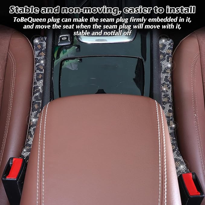 Briwill Bling Leopard Car Seat Gap Filler, Set of 2 Handmade Crystal Rhinestone Diamond Bling Cheetah Car Gap Filler Fit for Car Truck SUV Cheetah Print Car Accessories(Leopard)