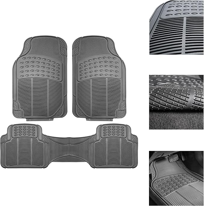 WYLF Automotive Floor Mats Climaproof Trimmable Non-Slip Vinyl Floor Mats-Full Set Gray for Cars, Universal Fit, Floor Mats for Sedan, SUV, Truck Floor Mats