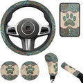 Dog Claw Car Steering Wheel Covers Set Bohemian Print Car Interior Accessories Cup Holder,Handbrake Gear Cover for Vans Truck SUV