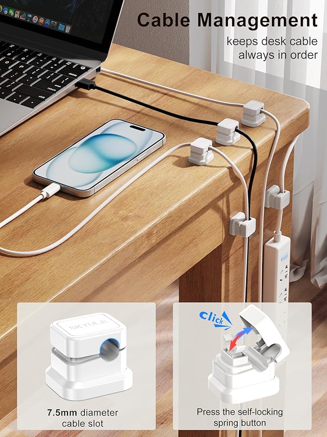 6 Pack Cord Organizers, Y-Shape Locking Switch Cable Holders, SKYULE Desk Cable Management Clips, Adhesive Wire Holder Organizer for Office, Car, Kitchen and Workspace (White)