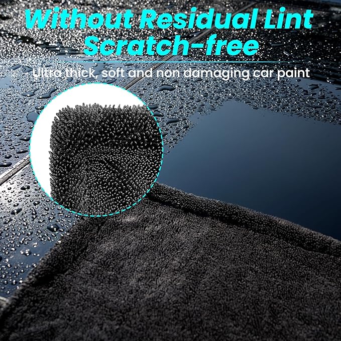 Mysticline 2 Pack 1300 GSM Car Drying Towel,Double-Sided Microfiber Towels for Cars(24'' x 36''&16 ''x 16''),Extra Large Ultra Absorbent,Without Residual Lint,Scratches or Water Spots