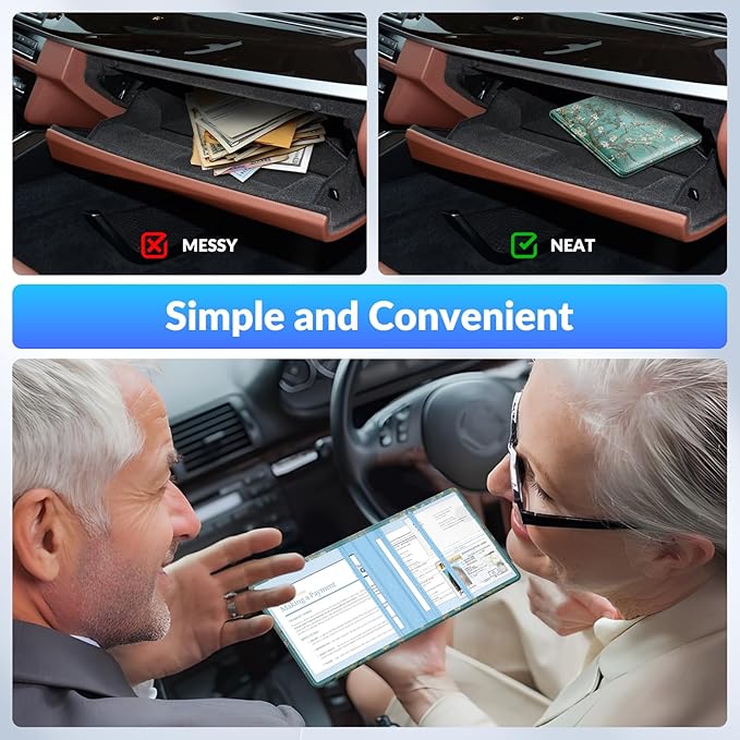 Pisypox Car Registration and Insurance Card Holder，Vehicle Glove Box Car Organizer，Accessories Case for Storing Driving Licences, Cards, Documents