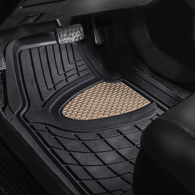 WYLF Automotive Floor Mats Waterproof Premium Tall Channel Trimmable Non-Slip Rubber Floor Mats - Full Set Beige for Cars, Universal Fit, Floor Mats for Sedan, SUV, Truck Floor Mats