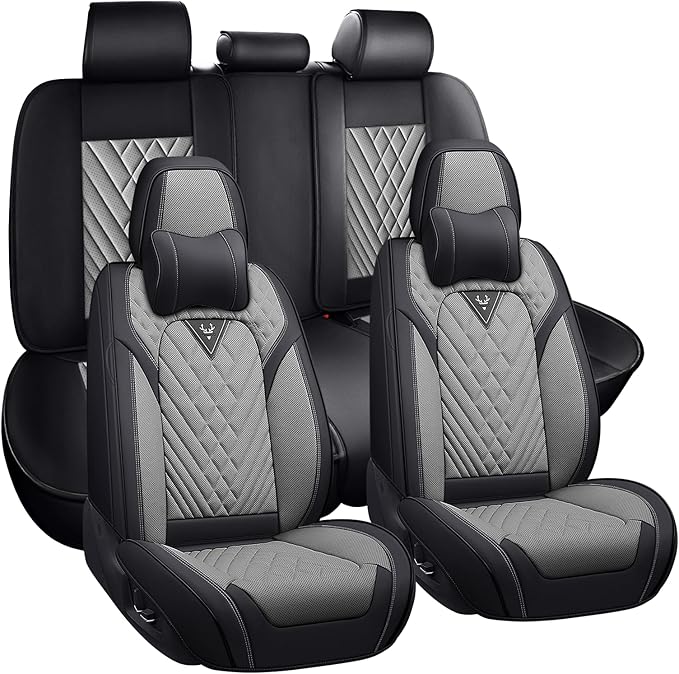 for Kia Sportage Car Seat Covers Full Set,Leather Seat Covers for Car,Lumbar Muscle Pain Healing Function,Waterproof Automobile Seat Protector with Lumbar Support(Grey Black with Pillow)