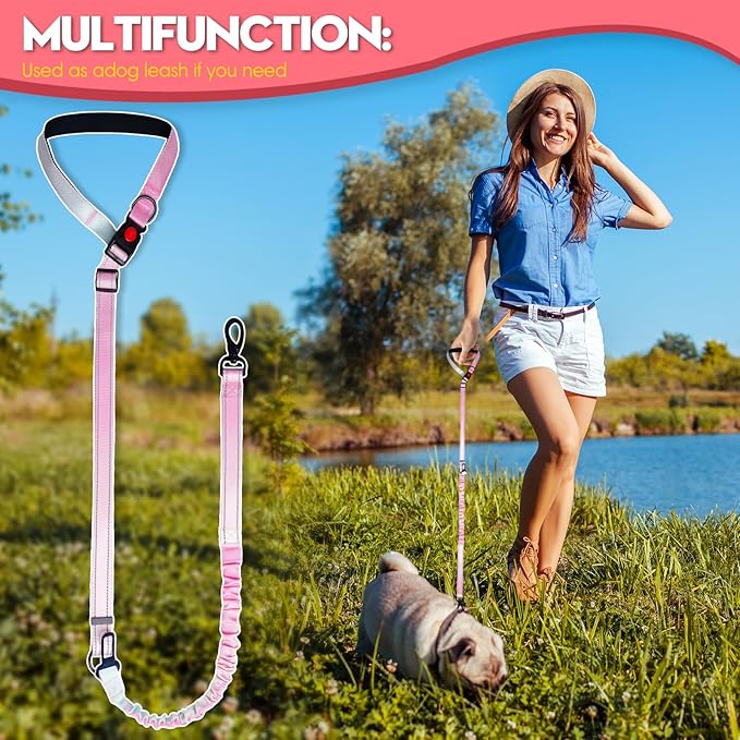 2 Piece Dog Car Seat Belt Harness Retractable Restraint for Car Headrest Adjustable Heavy Duty & Elastic & Durable Dog Car Seat Belt (Pink)