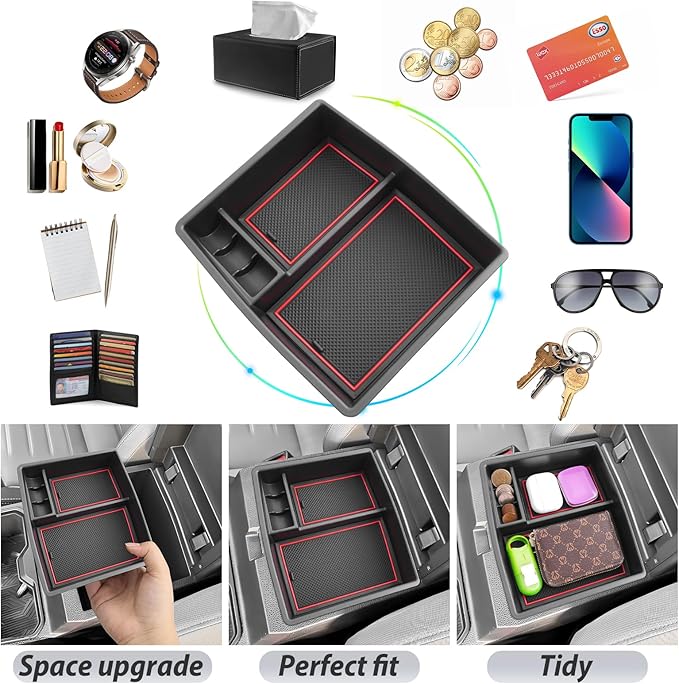 SKTU 2024 2025 2026 Tacoma Center Console Organizer 2024 2025 2026 Tacoma (SR/SR5/TRD/Limited/Trailhunter/TRD Pro) Console Tray Tacoma 2024 2025 2026 Accessories with Coin Holder (Red)