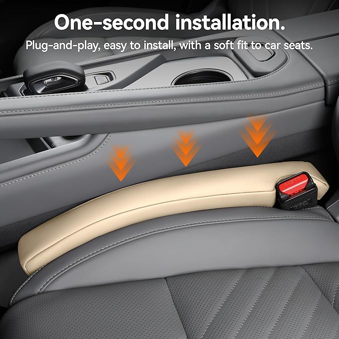 POKSRI 2PCS Leather Car Seat Gap Filler organizer,Gap plug box for car seat space,fill between gap strip,Fits gaps 3.5-6cm(1.4-2.4 in) wide(Beige)
