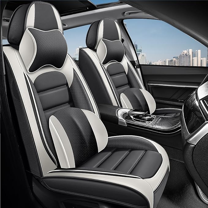 AREKA 2 Car Seat Covers for Subaru Crosstrek 2016-2026 Breathable Leather,Waterproof Car Seat Protectors with Comfort Headrest Pillows,Automotive Vehicle Cushion with Storage Pockets (Luxury,Gray)