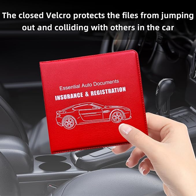 Ziciner Car Registration Insurance Holder, 2Pack Essential Auto Card Document Glove Box Organizer with Touch Fastener, Vehicle Interior Accessories Perfect for Most Car, Truck, SUV (Red/Big Car)