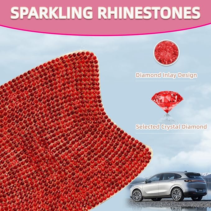 10 pcs Bling Diamond Car Door Handle Stickers, Bling Car Accessories for Women, Universal Rhinestone Crystal Glitter Door Handle Protector Stickers and Decals, Scratch Safety Reflective (Red)