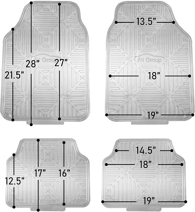 FH Group Automotive Floor Mats - Heavy-Duty Metallic Rubber Floor Mats for Cars, Universal Fit Full Set, Climaproof Floor Mats, Trimmable Floor Mats for Most Sedan, SUV, Truck Floor Mats Silver