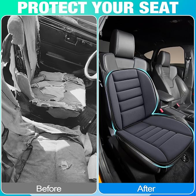 MYFAMIREA Car Seat Cushion and Lumbar Support Pillow 1.2'' Thick Memory Foam Desk Chair Cushion Back Support for Automotive Seat Driver, Travel, Leg and Back Pain Relief, Washable Adjustable Dark Gray