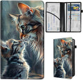 Qindaiwen Car Registration and Insurance Holder, Vehicle Card Document Elastic Band Closure Glove Box Organizer, Driver License Cards, Car Accessories for Essential Info, Two Cats 02