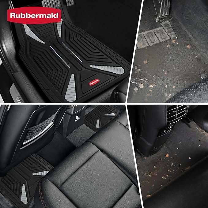 Rubbermaid Car Mat Full Set, Universal Trim-to-Fit Heavy-Duty Car Floor Mats – 4-Piece Set for All Weather Protection – Durable Rubber Mat for Cars, Trucks, SUVs & Vans-Gray