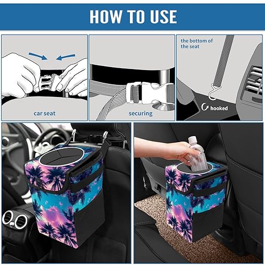GVGHIDZ Car Trash Can – Multi-Purpose, Lightweight and Portable with Durable Water-Resistant Coating, No Installation Required, Practical and Ample Capacity, Variety of Colors.Coconut Tree