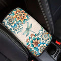 JoyLamoria Boho Dragonfly Flower Vehicle Center Console Cover Armrest Cover Pad Universal Fit Soft Comfort Center Console Armrest Cushion for Car Truck SUV