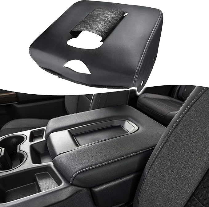 KBH Center Console Armrest Cover Replacement for Chevy Silverado & GMC Sierra 2020 2021 2022 2023 2024 2025 2026, Jump Seat, Arm Rest Lid Upholstery, Vinyl Leather, Anti-Scratch, Black