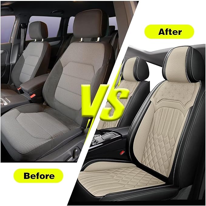 TTX Car Seat Covers 2 Front Seats Fit for Infiniti QX30 2017-2019 Breathable Leather Seat Protector with Airbag Compatible Automotive Seat Cushions Cover with Beautiful Patterns (Beige)