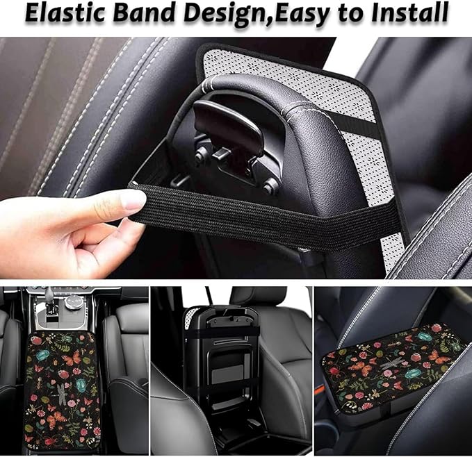 Bulopur Dragonfly Butterfly Car Center Console Cushion Pad Protect from Pet Claws Car Center Console Cover Flannel Auto Console Armrest Cover Universal Armrest Cover Pad