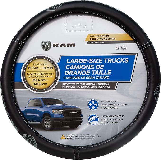 Plasticolor 006789R01 RAM Larger-Sized Truck Gray Ram Logo Steering Wheel Cover