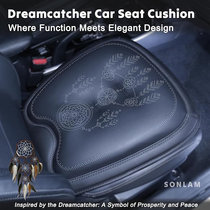 Comfort Dreamcatcher Car Seat Cushion Non-Slip - Relaxing, Optimal Support & Posture for Long Drive (Single Seat (All Black))