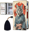 Car Registration and Insurance Card Holder for Women Men, Waterproof PU Leather Glove Box Car Organizer with Magnetic Shut, Vehicle Document Holder for Driver License,Cards, Cat Samurai Pattern