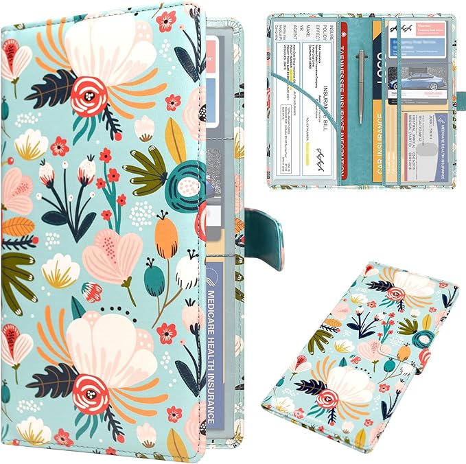 DMLuna Car Registration and Insurance Holder, Leather Vehicle Card Document Glove Box Organizer, Auto Truck Compartment Accessories for Essential Information, Driver License Cards, Hill Flower
