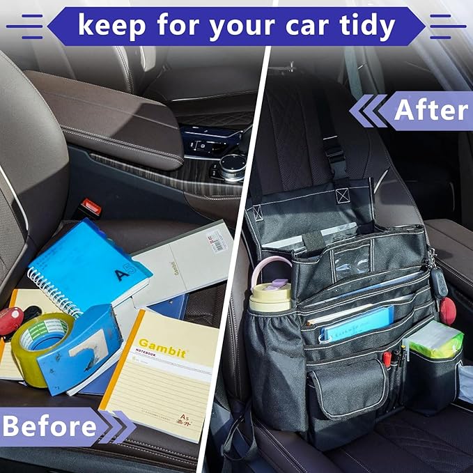 LIWSHWZ Seat Organizer Front Seat,Patrol Bag Law Enforcement with Large Storage,Universal Fit for Front & Back Seats,Dedicated Tablet and 17 Inch Laptop Storage,for Truck Office, Police,Black