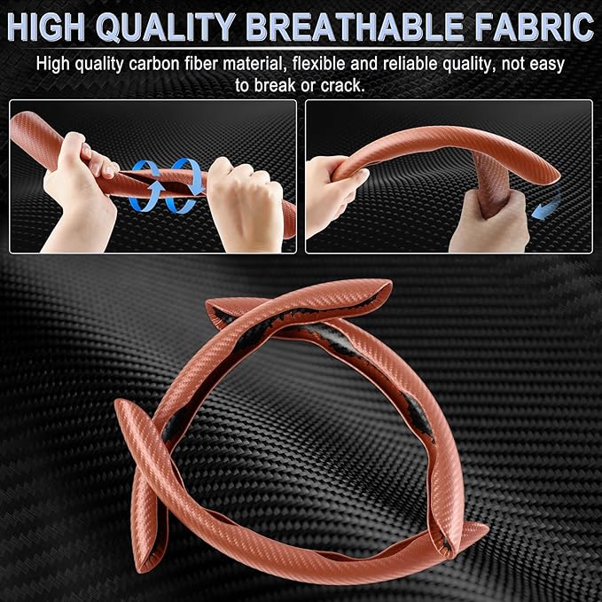 Amiss 3pcs Carbon Fiber Anti-Skid Steering Wheel Cover, Waterproof & Segmented Butterfly Design, Universal 99% Vehicle Wheel Cover Protector, Car Interior Accessories, Champagne